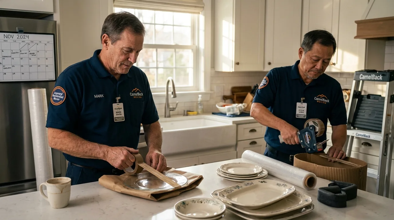 Professional crew packing kitchen dishware in Whittier, CA